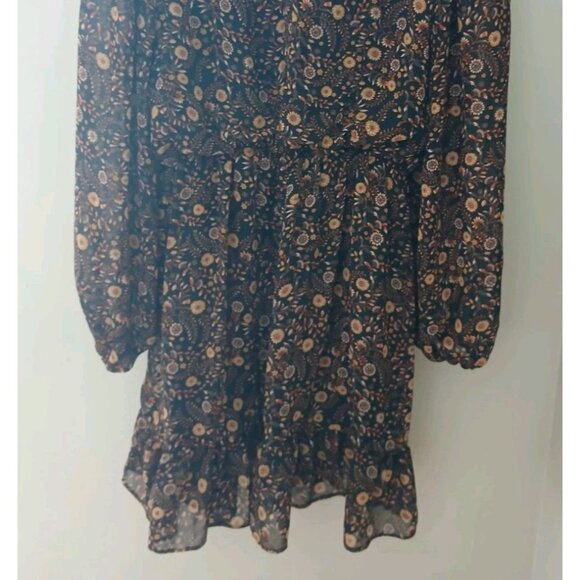 Evereve Olivia Flounce Mini Dress Size Small Brown Floral Elastic Waist Fall - Picture 8 of 9